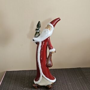 Old World Santa Claus Slim Clay Holiday Figurine - Red and White Glossy